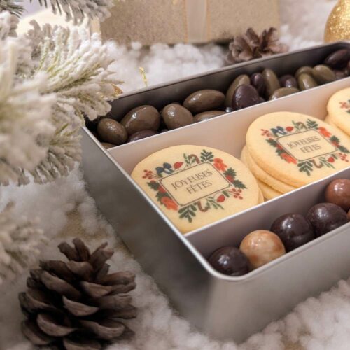 biscuits personnalisés et chocolats pour noel Coffret de Noël avec biscuits et chocolats personnalisés