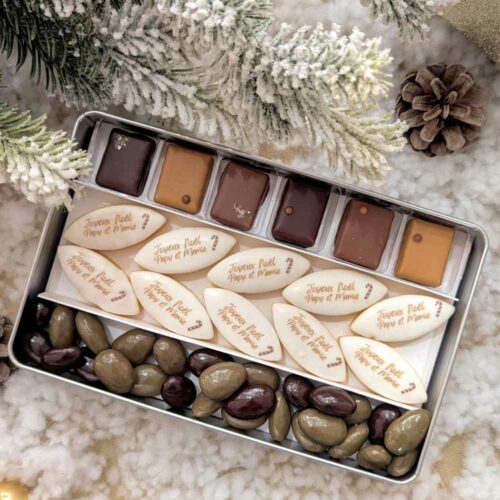 coffret personnalisé por noel calissosn et chocolats Coffret cadeau calissons et chocolats Noël