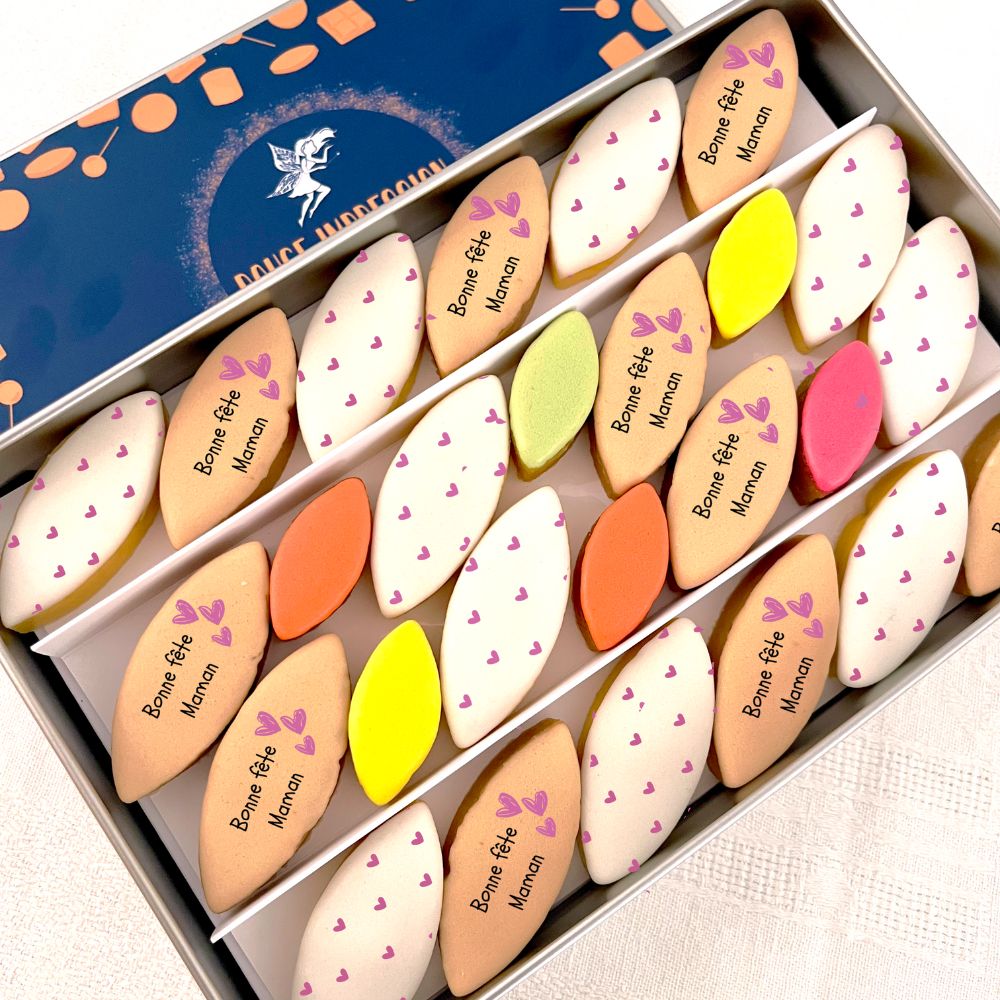 Coffret cadeau maman 26 calissons personnalisés avec message – idée cadeau fête des mères originale, gourmande et personnalisable