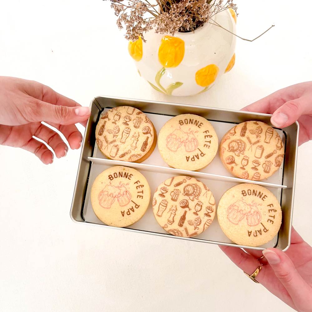 Coffret cadeau homme gourmand biscuits personnalisés fête des pères
