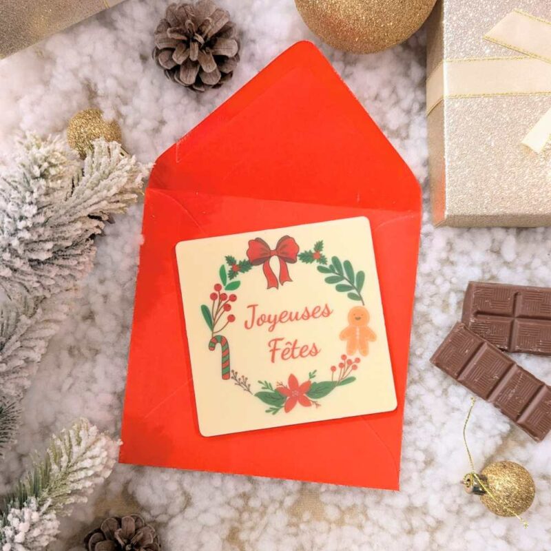 cadeau pour famille personnalisé tablette de chocolat Carte de Noël en chocolat blanc personnalisable
