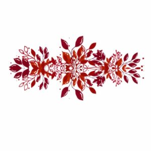 détail de l’impression fine et des couleurs intenses sur calisson mariage rouge bohème.