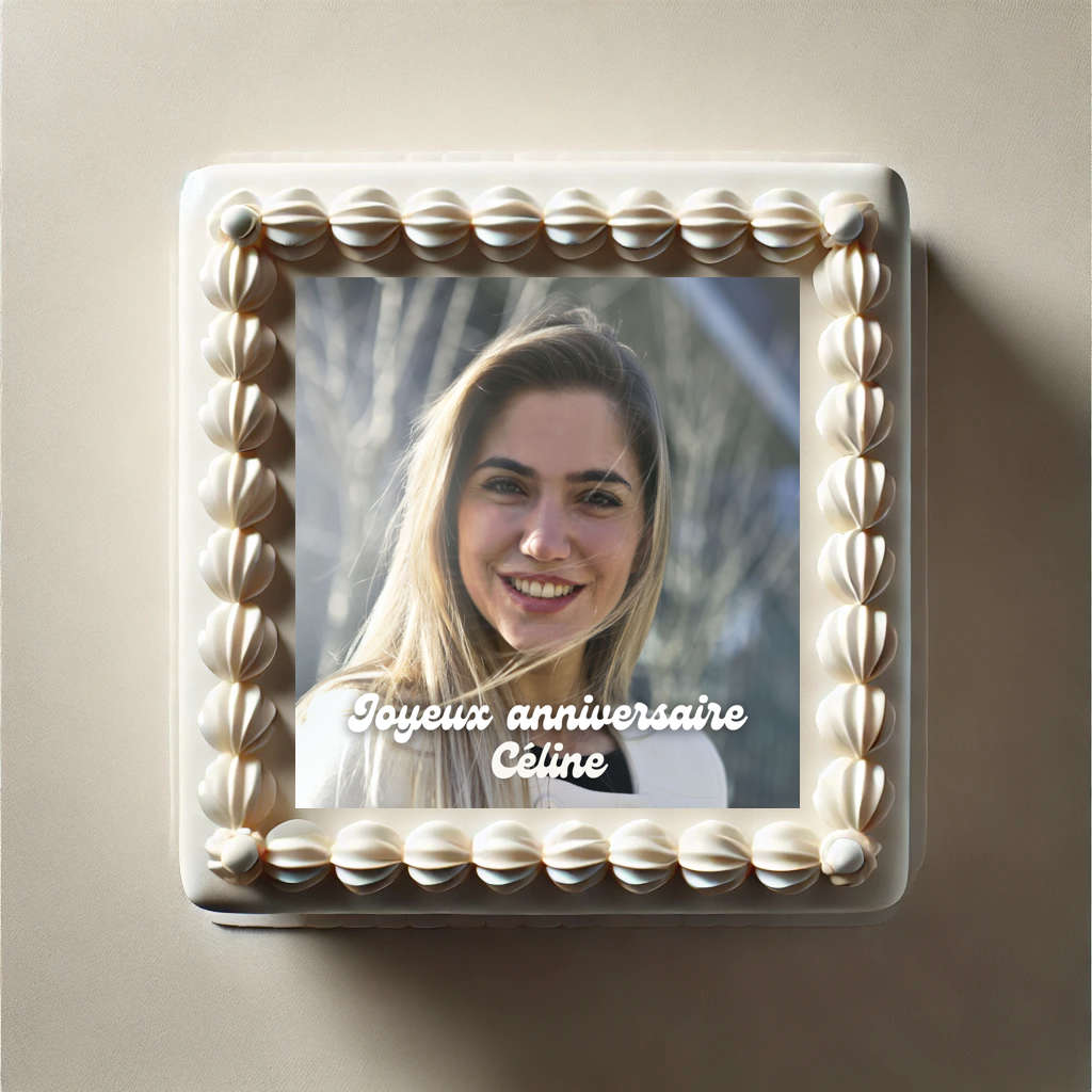 Photo carré pour gateau avec texte papier sucre Décoration comestible carrée avec photo et message d’anniversaire