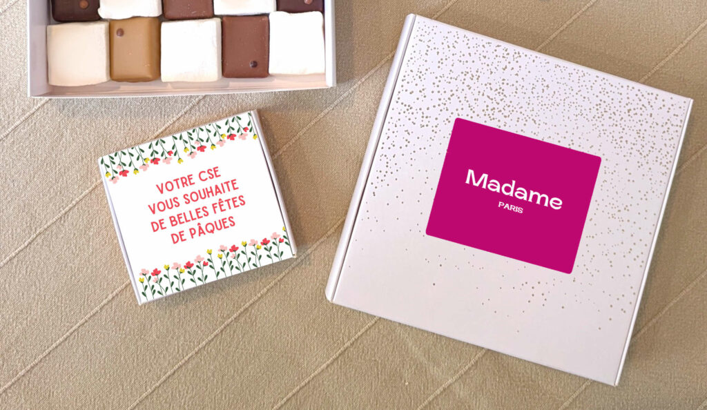 Un coffret gourmand entièrement personnalisable pour votre marque Coffret cadeau d’entreprise personnalisé avec logo – Chocolats et guimauves