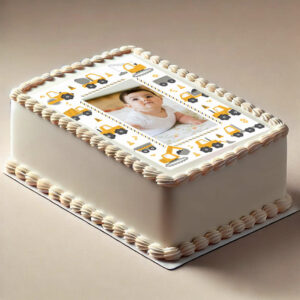 Feuille comestible chantier avec tracteur, travaux et photo personnalisée