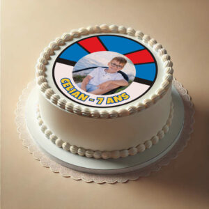 Décor en sucre rond avec Pikachu et photo personnalisée