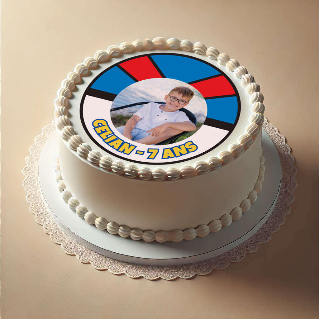 Décor en sucre rond avec Pikachu et photo personnalisée