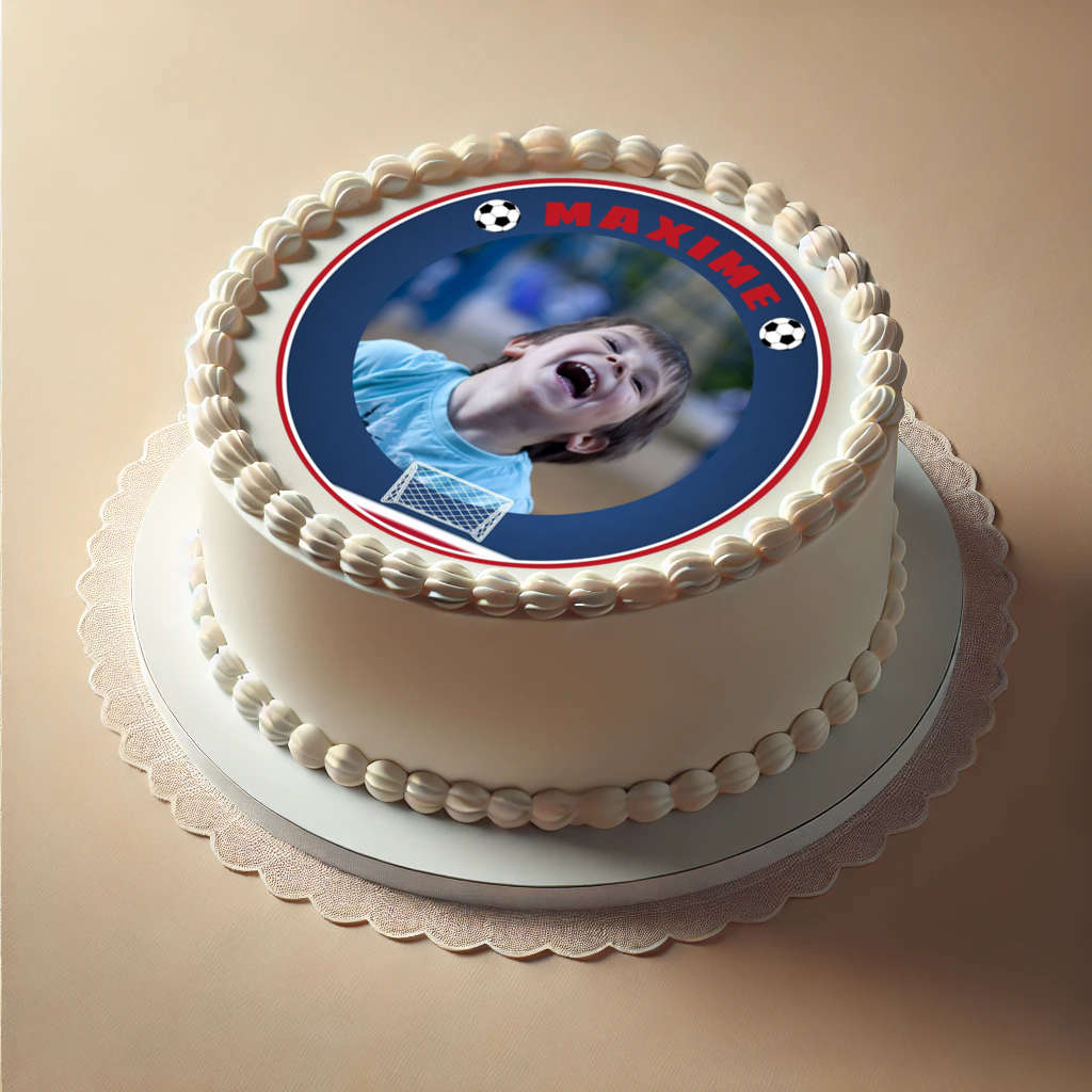 Décor en sucre rond avec photo et logo du PSG