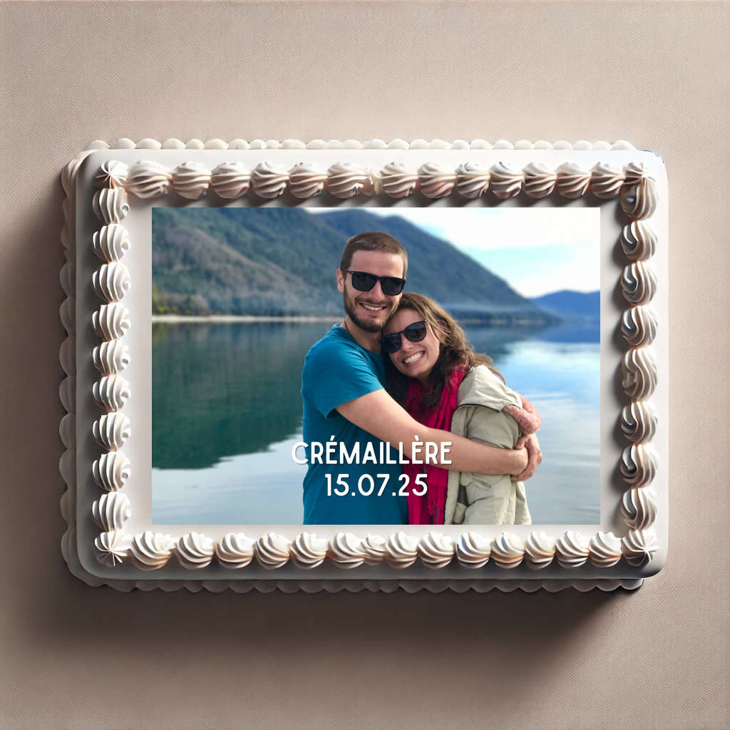 feuille de sucre pour gateau avec photo Décor en sucre rectangle A4 avec photo et texte pour gâteau personnalisé