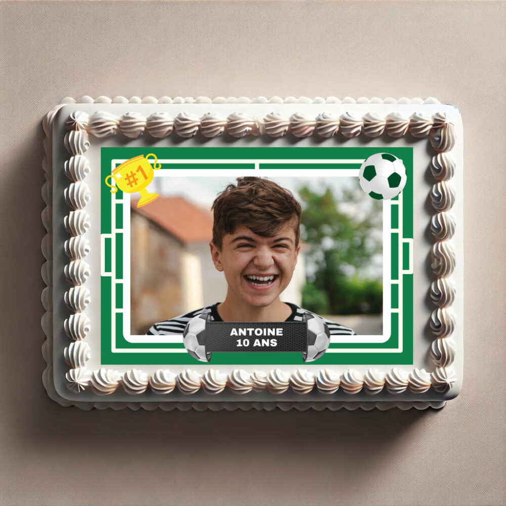 Feuille comestible terrain de foot avec message pour gâteau