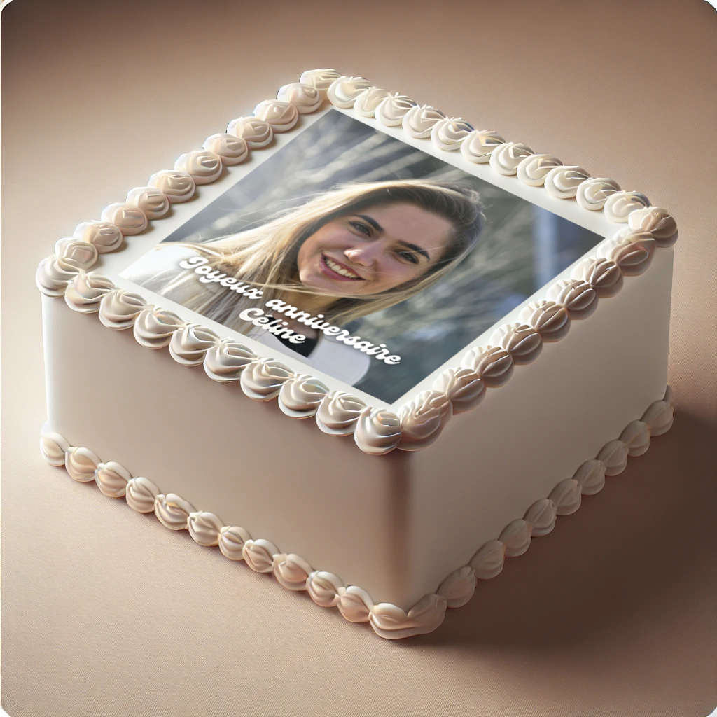 Photo pour gâteau format carré 20x20 avec texte