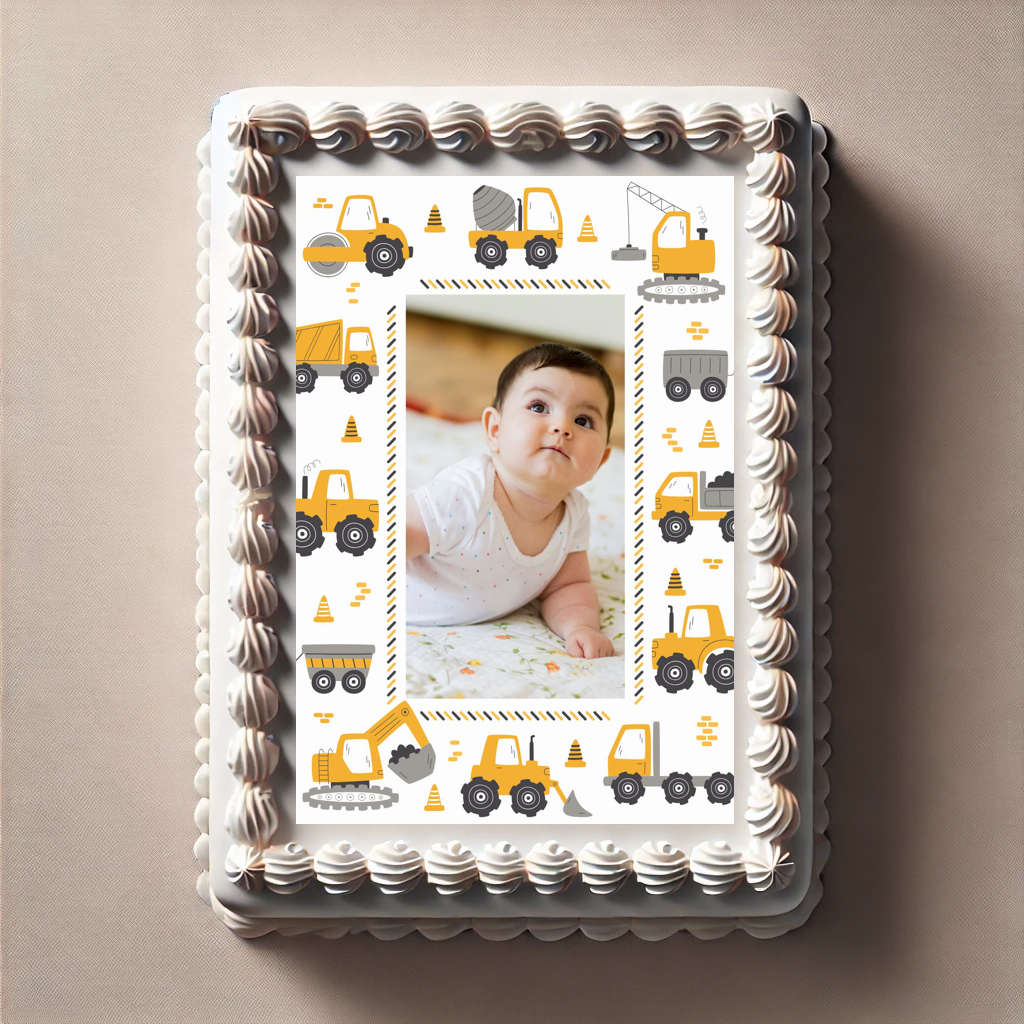 photo comestible enfant theme tracteur pour gateau Photo pour gâteau travaux publics et engins de chantier