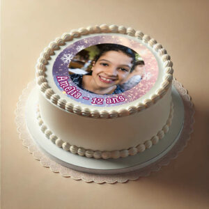 Décor en sucre rond avec photo et ambiance féérique