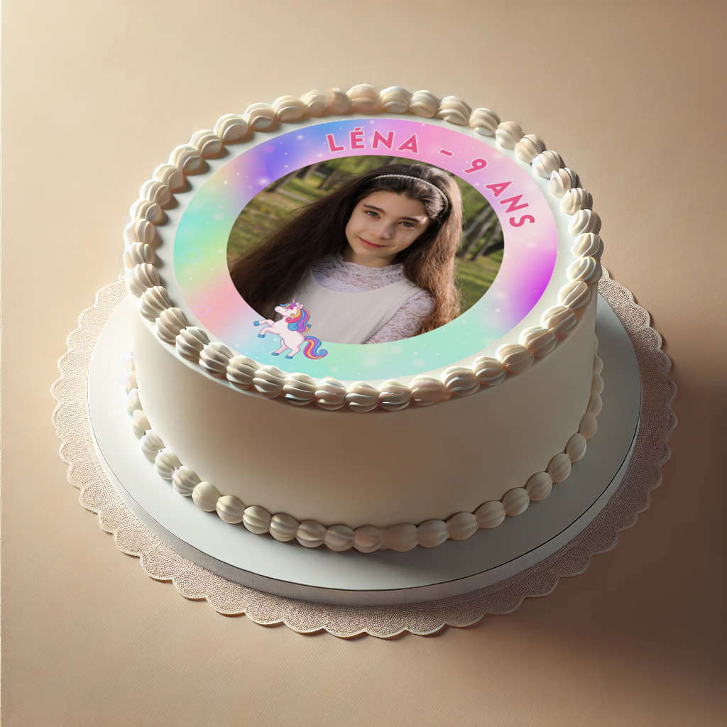 Photo pour gâteau sur feuille de sucre licorne