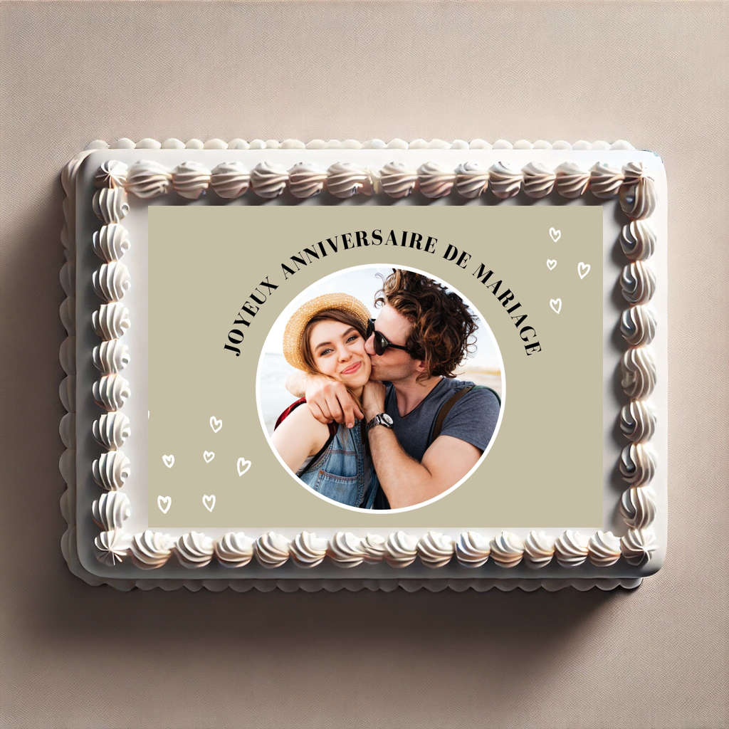 photo rectangle gateau anniversaire avec photo Feuille comestible beige avec photo pour gâteau personnalisé