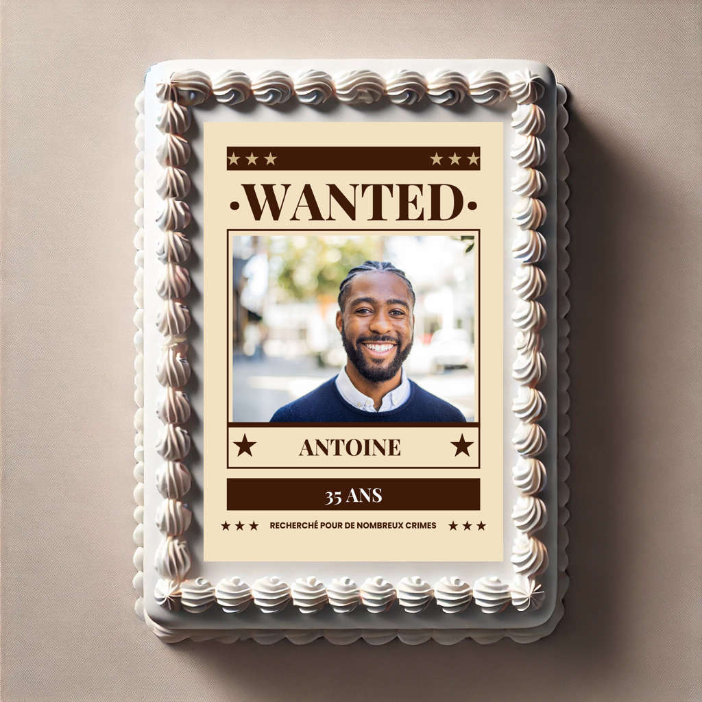 theme wanted feuille comestible pour gateau Photo pour gâteau style affiche de recherche sur feuille de sucre