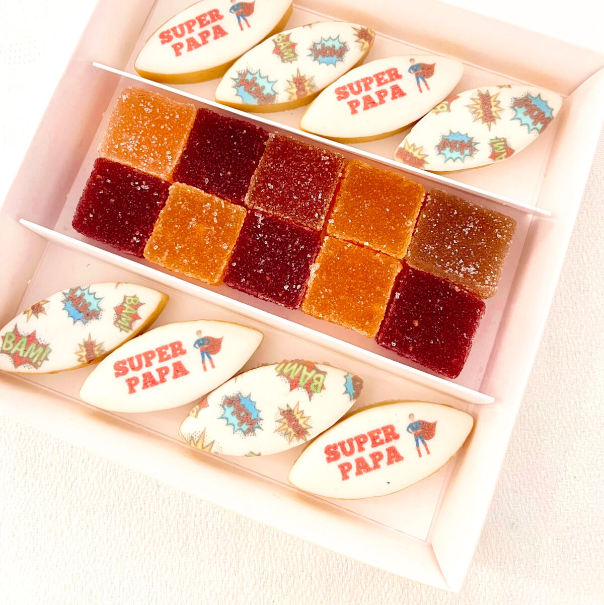 Coffret gourmand fête des pères calissons personnalisés et pâtes de fruits