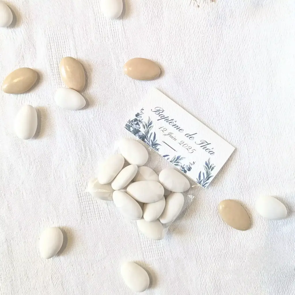 sachet dragées personnalisé prénom et date