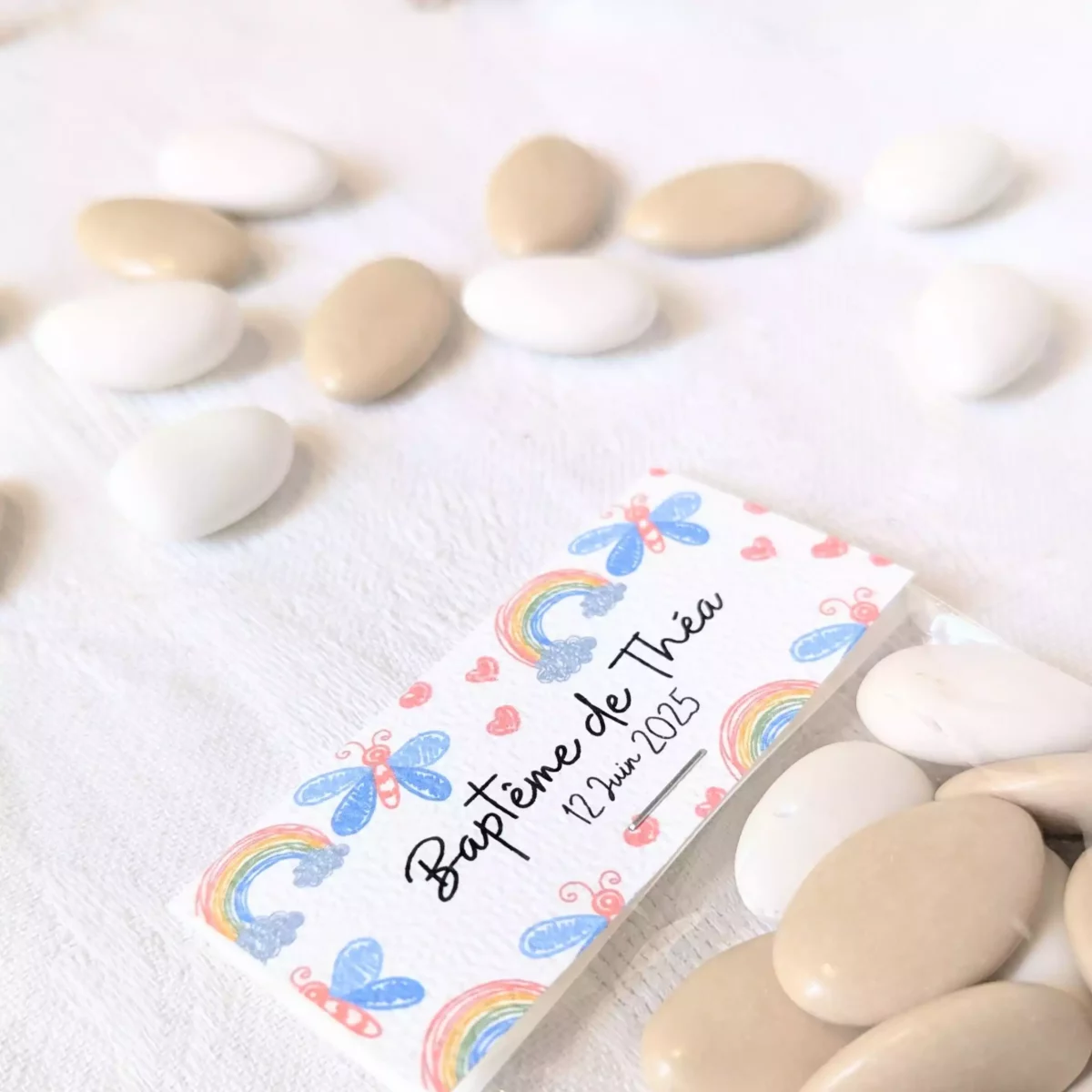 sachet de dragées collection baptême douce impression