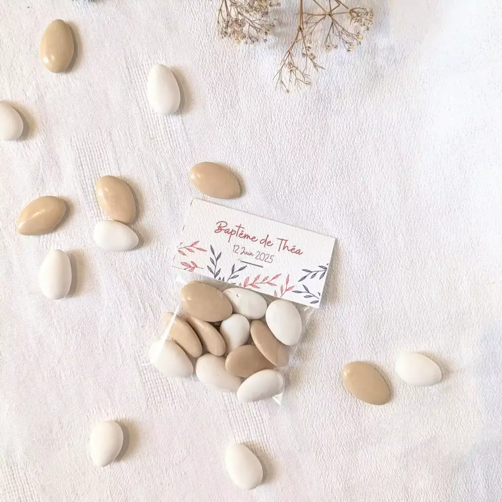 sachet dragées personnalisé baptême fille