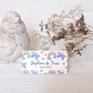 sachet dragées baptême avec arc-en-ciel personnalisé