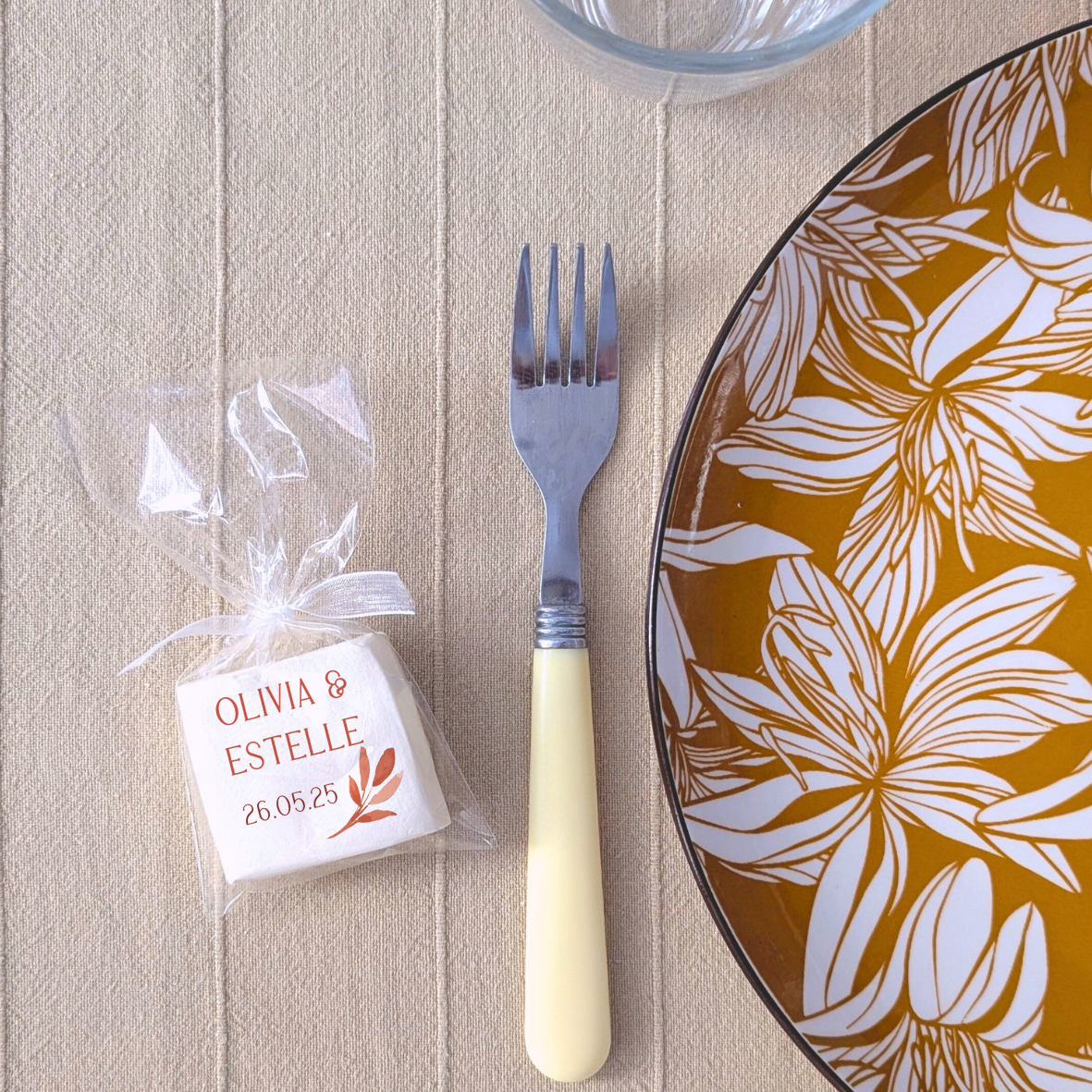 chamallows cadeau invité personnalisé mariage terracotta Guimauve personnalisé pour mariage chic