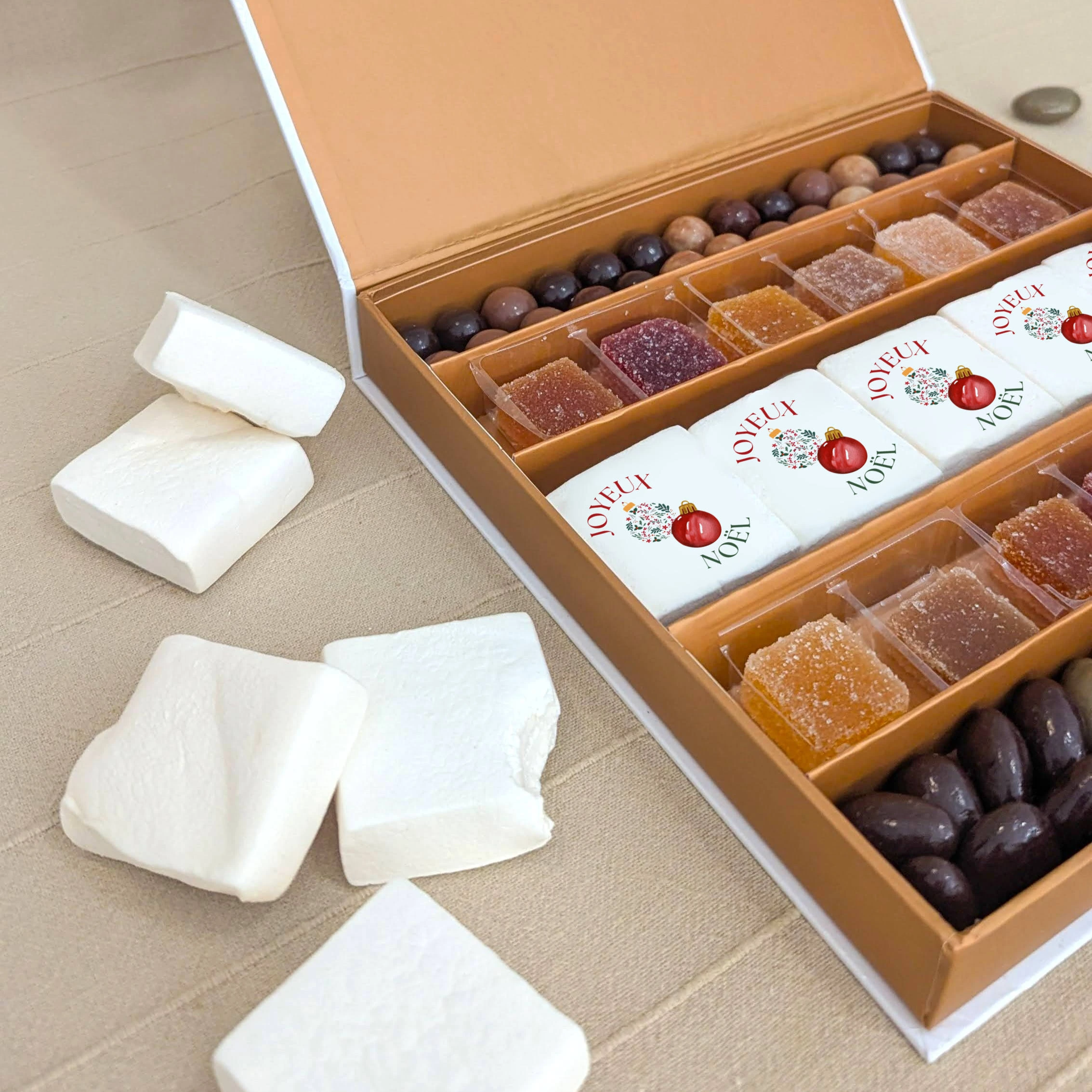 coffret gourmand noel chamallows personnalisés coffret gourmande de luxe personnalisé pour noel